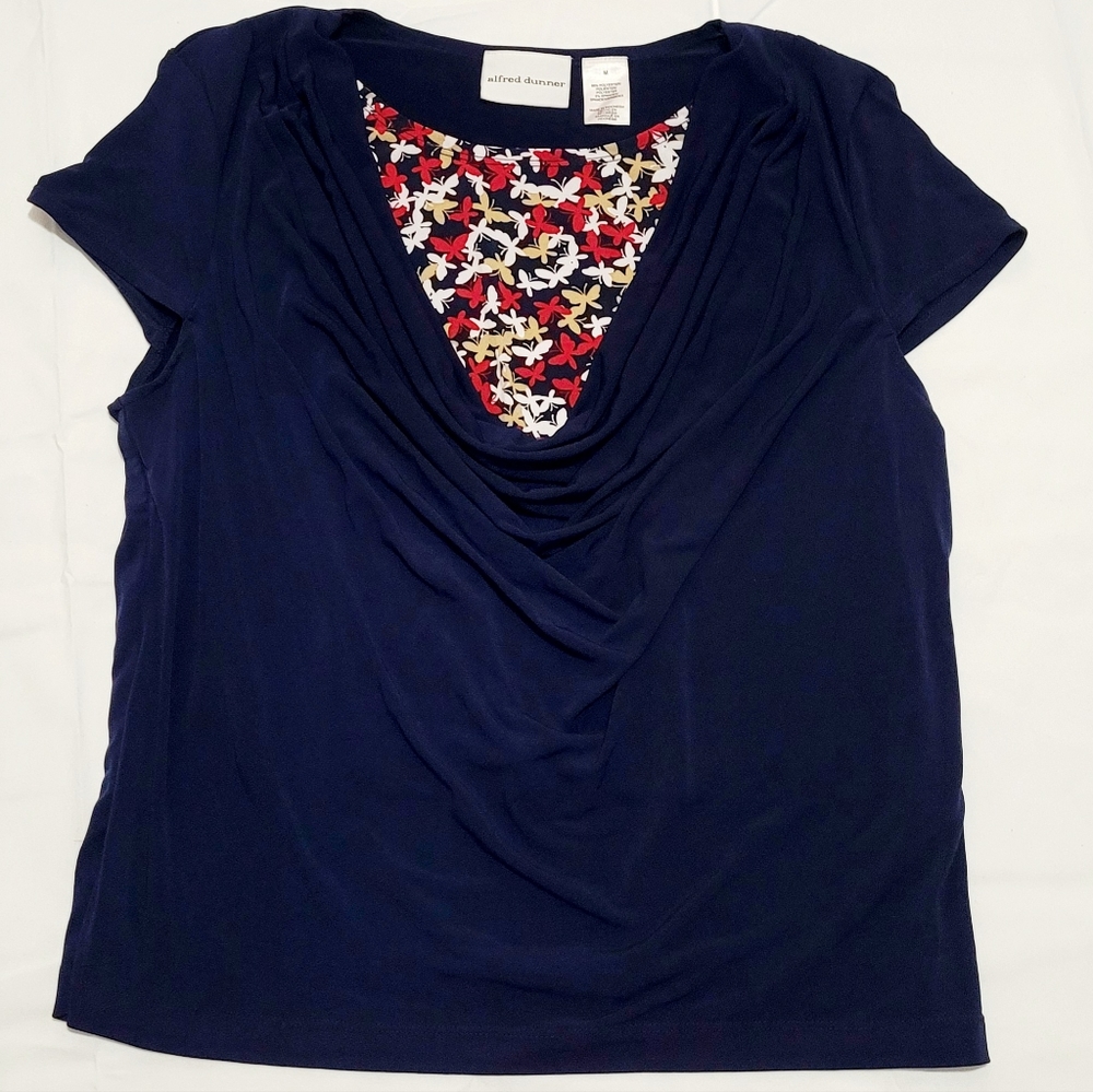 Alfred Dunner Women's Geometric Style Top Size Medium Blouse Butterfly Blue